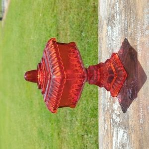 1950s MCM Jeannette Glass Wedding Red (pattern #712) Small Wedding Bowl with Lid